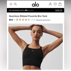 ALO SEAMLESS RIBBED FAVORITE BRA TANK SZ S